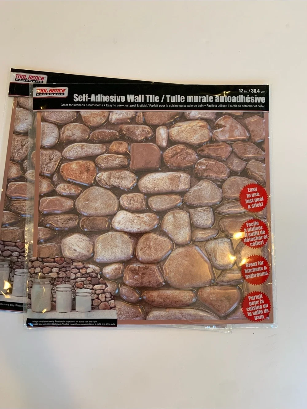 2 Tool Bench Self-Adhesive Peal and Stick Brown Faux Stone 12” Square Wall Tiles
